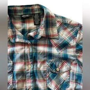 Wrangler Retro Short Sleeve Pearl Snap Button Up Shirt - Mens Size Medium Plaid